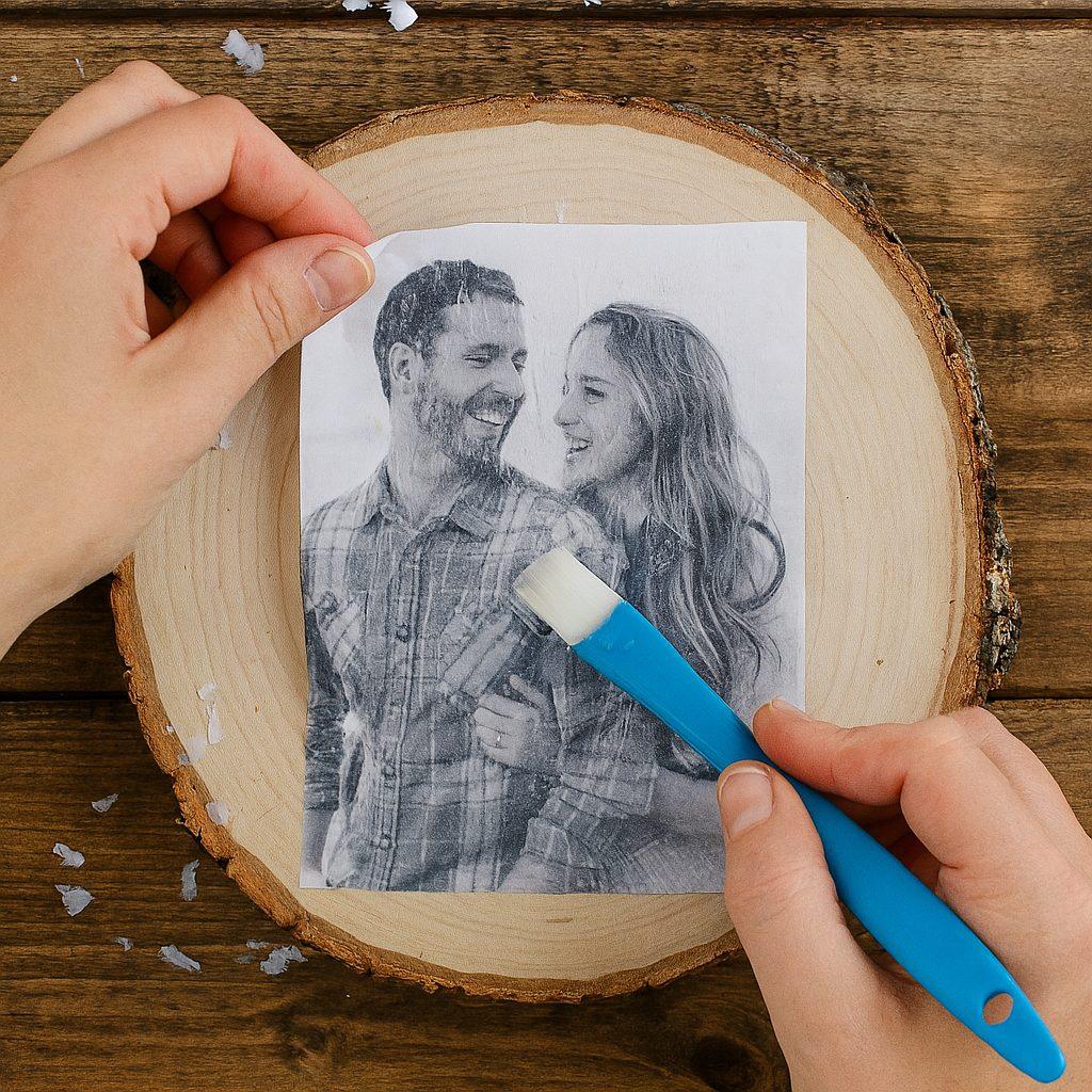 دکوپاژ عکس روی چوب